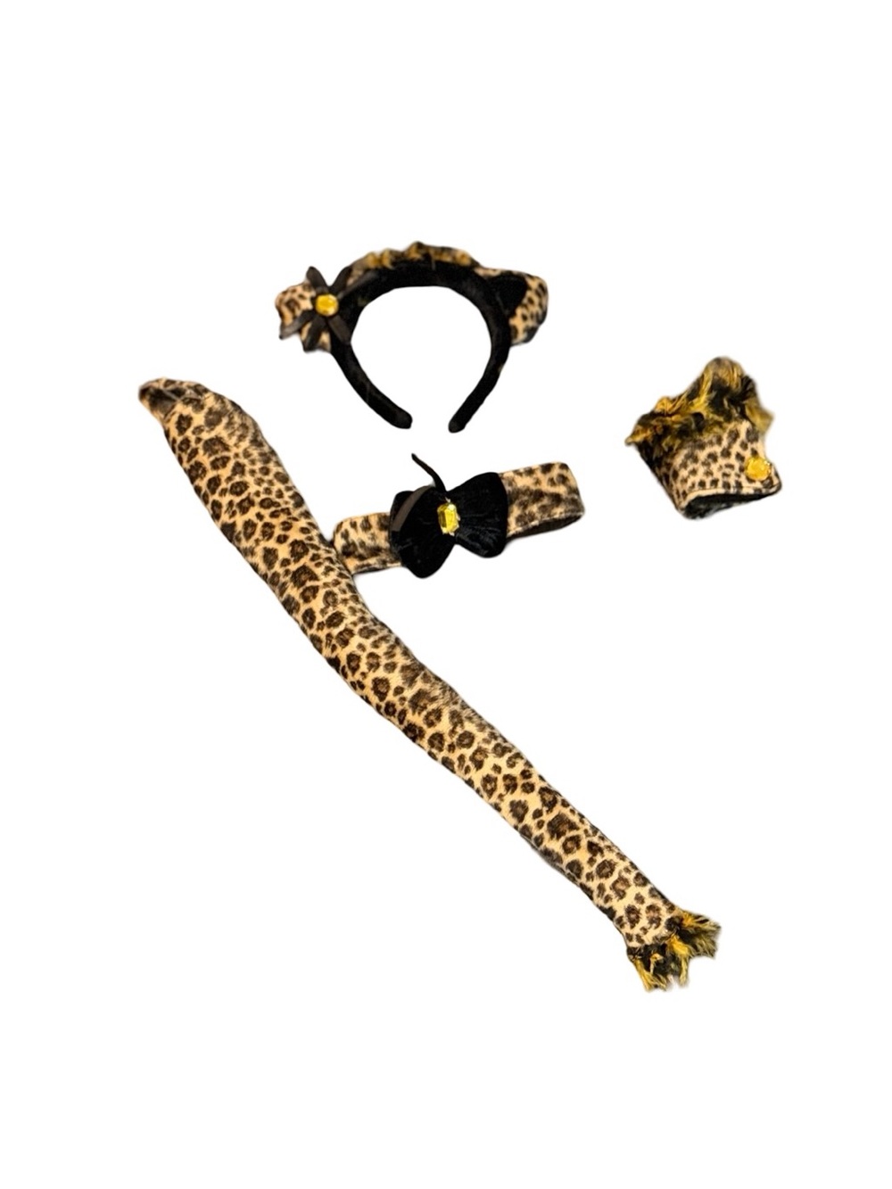 Cat Leopard Deluxe Headband Accessory Kit + Choker Necklace, Tail & Cuff